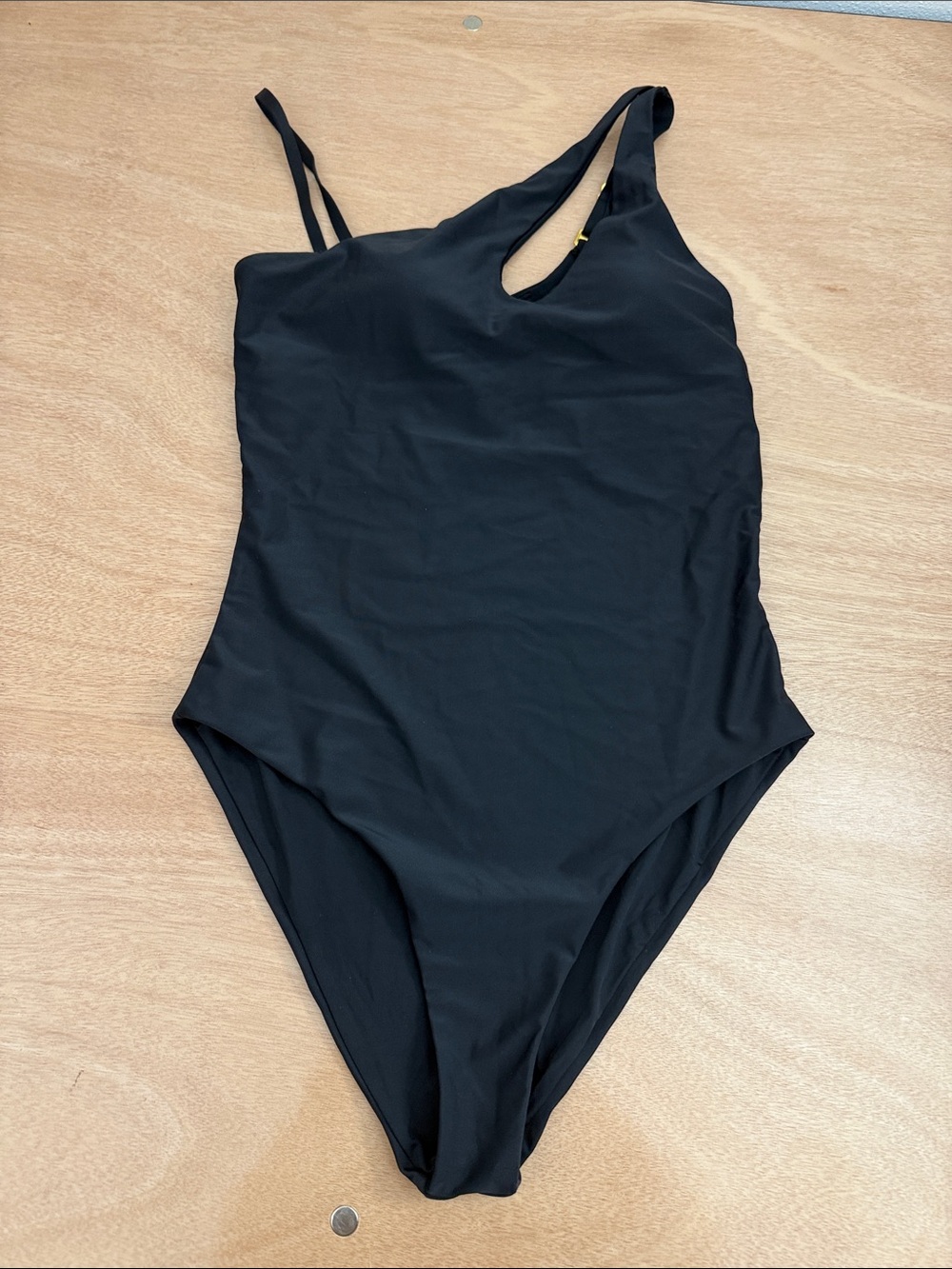 Asymmetric Black One-Shoulder Swimsuit with Gold Buckle